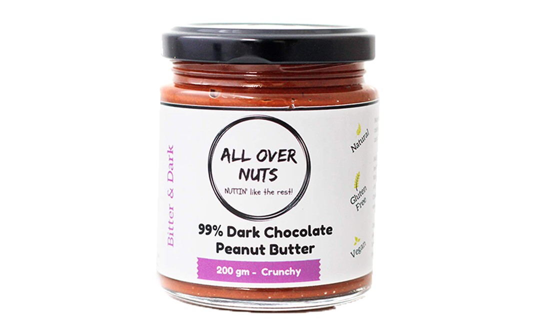 All Over Nuts 99% Dark Chocolate Peanut Butter Crunchy  Glass Jar  200 grams